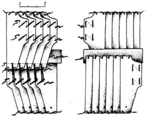 Рис. 9. Схема вязки панцирных пластин типа В. лице-вая и оборотная стороны (реконструкция)